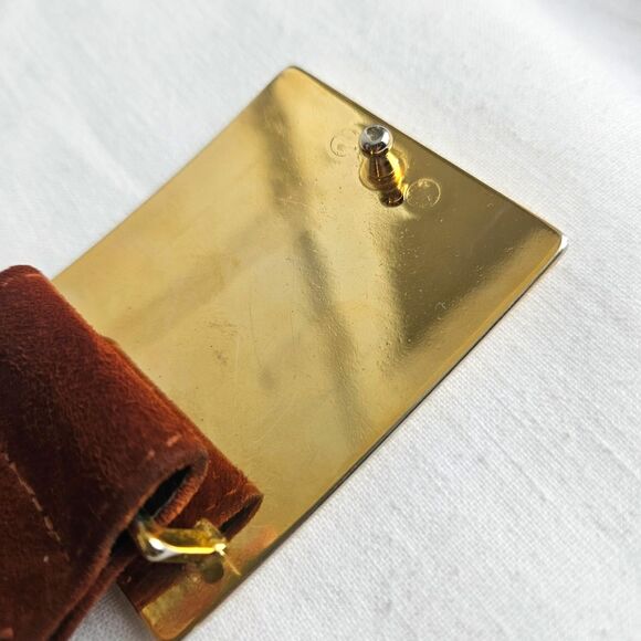 Vintage 80s ESCADA Classic Designer E Logo Belt in Rich Brown Suede XS SMALL - Picture 6 of 12